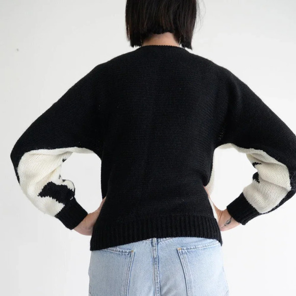 Vintage  Liana Petites Black & Cream Geometric Shapes Knit Crewneck Sweater S - Picture 4 of 13